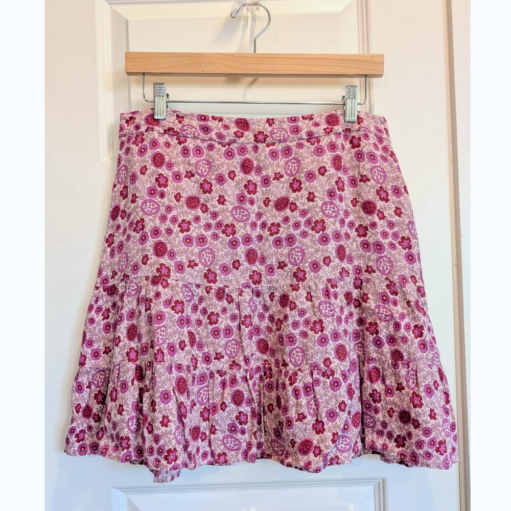 Gap Floral Tiered Linen Cotton Ruffle Mini Skirt Pink